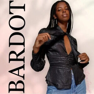 BARDOT Tie Blouse in Satin Black Leopard